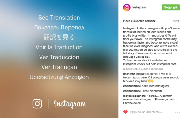 traduzione automatica didascalia instagram