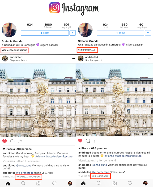 Instagram introduce la traduzione automatica della didascalia